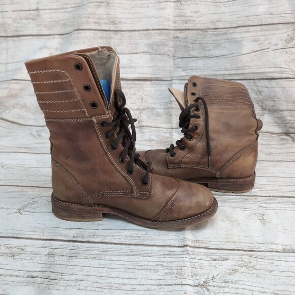 Bed Stu Handmade Leather Combat Boots Brown Goodyear Welt – Men’s 8 - Picture 5 of 12